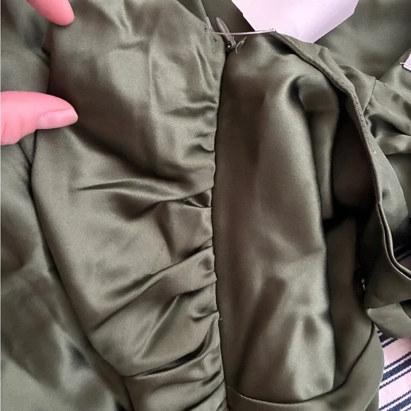 Petal & Pup Olive One-Shoulder Satin Evening Dress - Picture 7 of 16